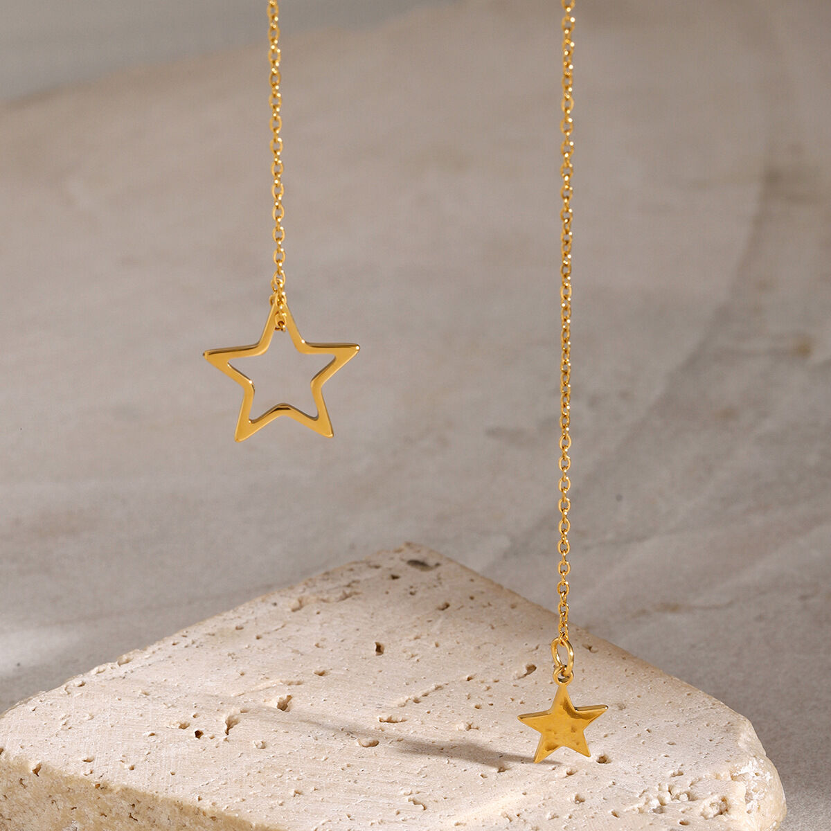  stainless steel big and small five-pointed star pendant y-shaped chain necklace fashionable and simple small fresh titanium steel necklace for women h5 Picture5