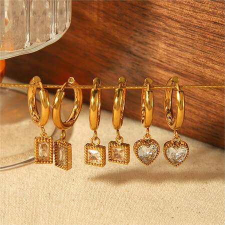 1 piece of fashion classic gold-plated stainless steel geometric heart-shaped square pendant earrings for women for daily wear