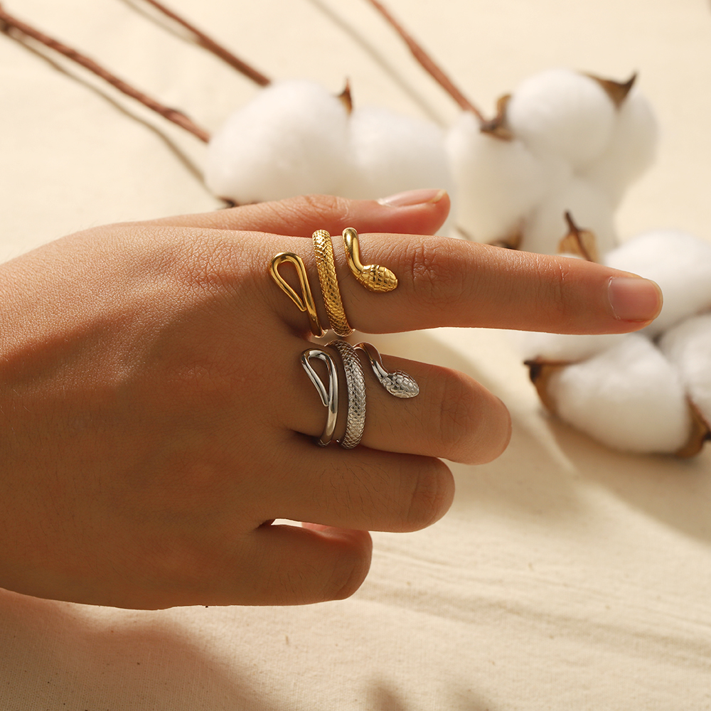 1 pair simple series classic geometric stainless steel  gold plated women single ring Picture3