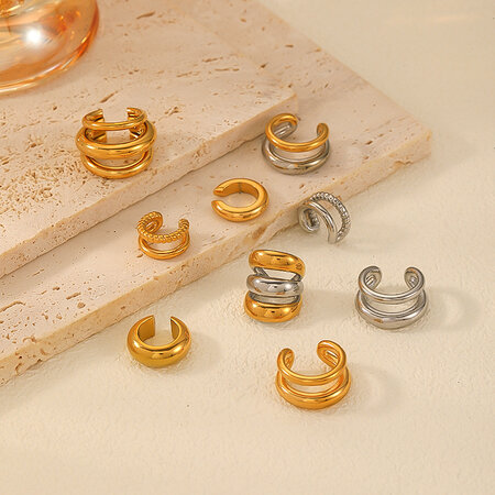 1 pair simple series casual geometric stainless steel gold plated women Ear Cuffs 2