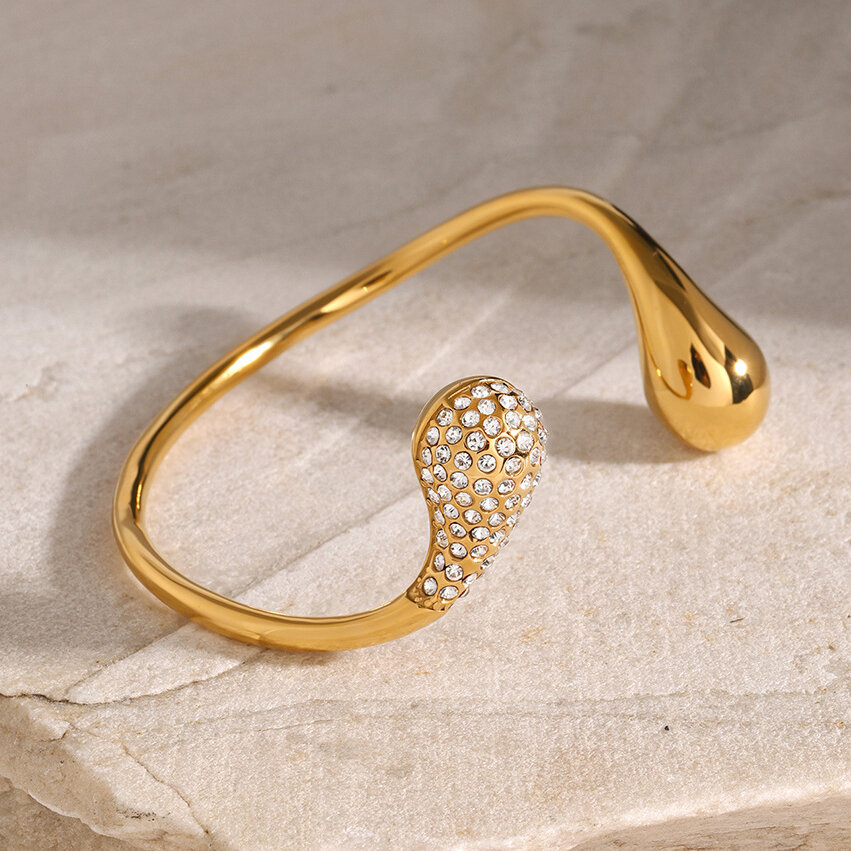 Braccialetti da donna in acciaio inossidabile con intarsi dorati e strass, stile semplice e lussuoso, 1 pezzo h5 Immagine4