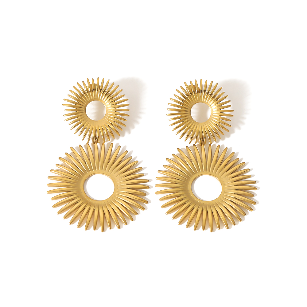 1 par de pendientes colgantes geométricos clásicos de acero inoxidable chapados en oro de 18 quilates para mujer Imagen5