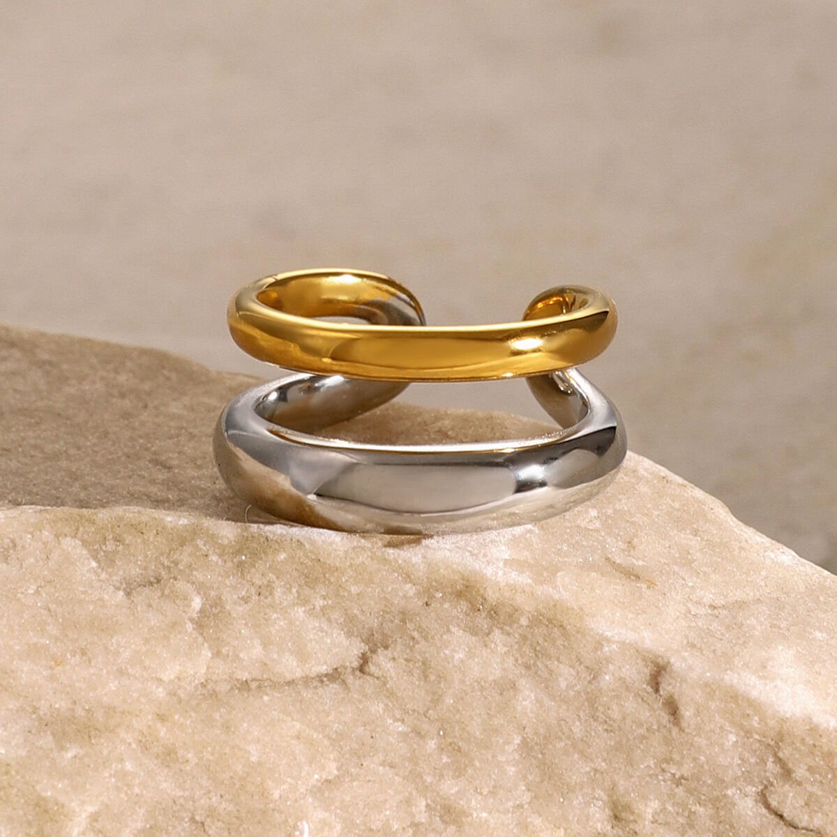 1 pair simple style geometric stainless steel gold plated women's single ring h5 Picture8