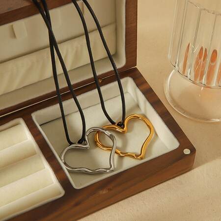 1 pezzo semplice serie classico cuore in acciaio inossidabile placcato oro 18K collane con ciondolo da donna 2