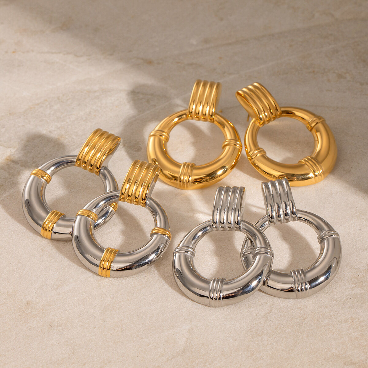 1 paio di orecchini a bottone da donna in acciaio inossidabile placcato oro, stile retrò, semplici e geometrici