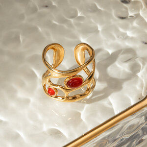 1 Piece Retro Geometric Stainless Steel Waterproof Gold Plated Artificial Gemstone Women's Adjustable Rings h5 Picture4