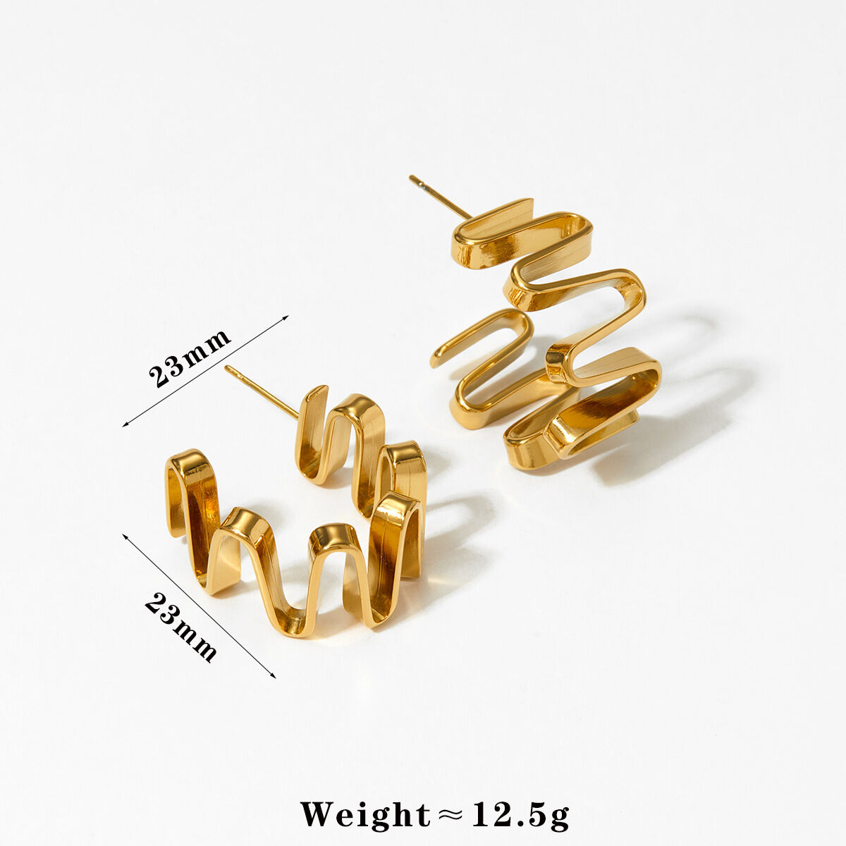 1 par de aretes de botón para mujer, de acero inoxidable, chapados en oro de 18 quilates, con diseño geométrico retro de serie simple Imagen6