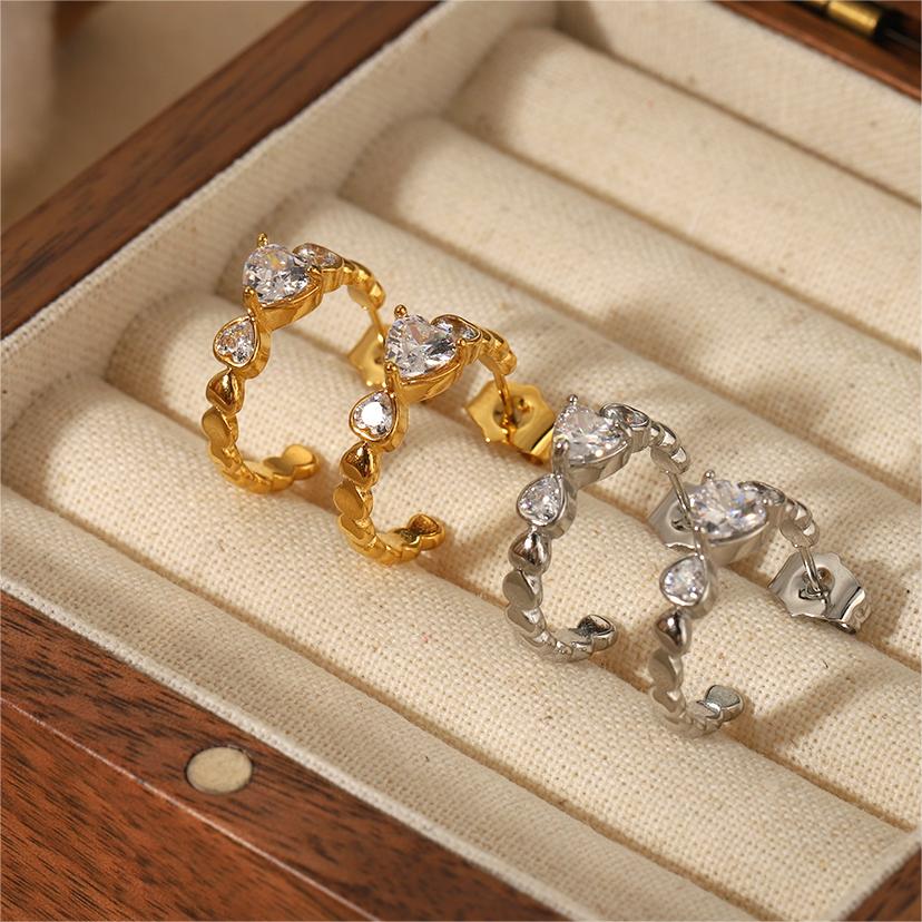 1 pair simple series sweet heart stainless steel  gold plated women stud earrings