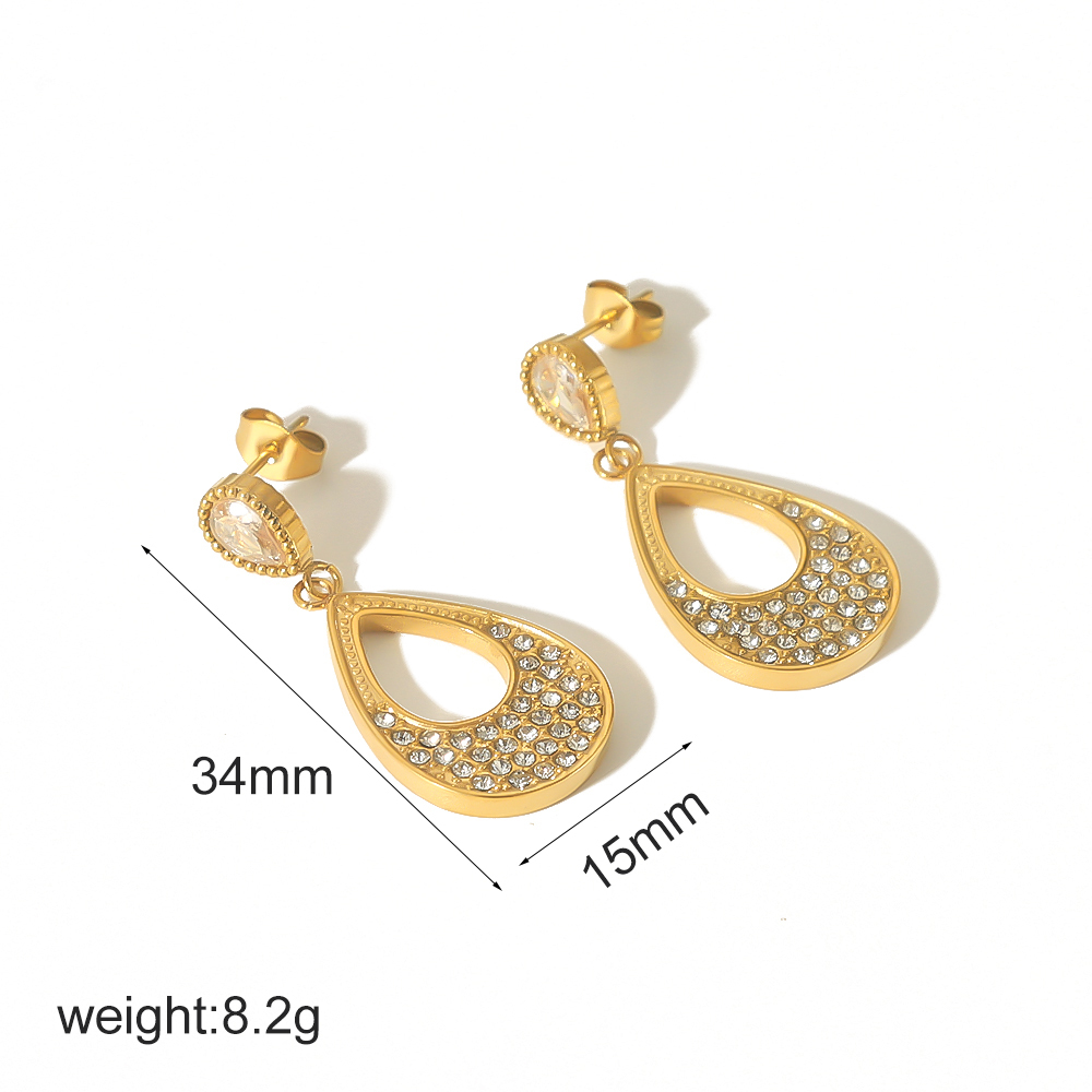 1 Paio Di Orecchini A Cerchio Da Donna Con Strass Placcati In Oro , Classici E Geometrici, In Acciaio Inossidabile Immagine3