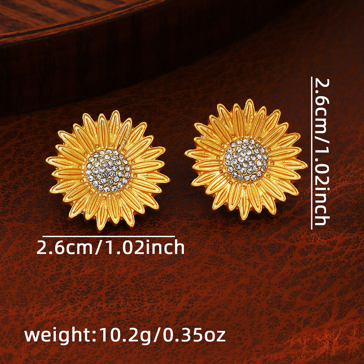 1 par de pendientes de botón con diseño de flores retro, de aleación de zinc, chapados en oro y diamantes de imitación para mujer Imagen5