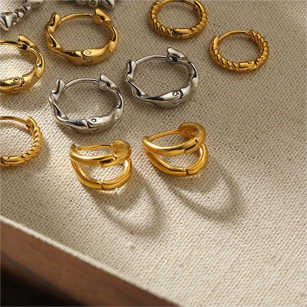 1 pair simple series classic geometric stainless steel  gold plated women hoop earrings