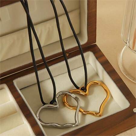 1 pezzo semplice serie classico cuore in acciaio inossidabile placcato oro 18K collane con ciondolo da donna