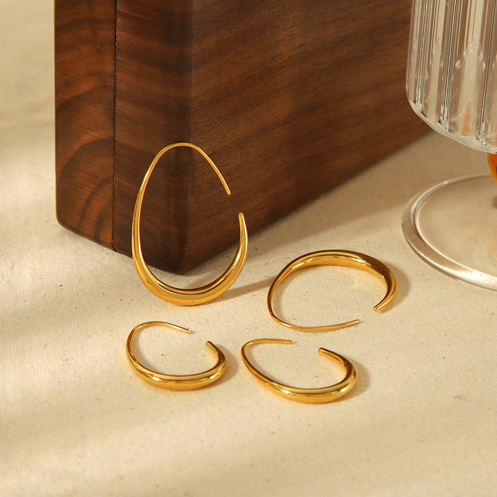 1 pair simple series classic geometric stainless steel  gold plated women Hoop Earrings 2
