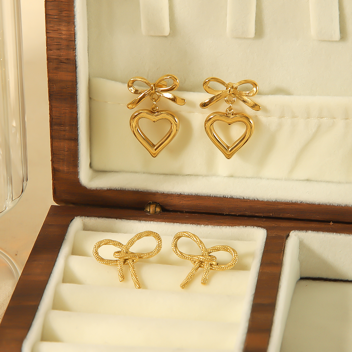 1 pair simple series classic heart stainless steel  gold plated women Drop Earrings 2