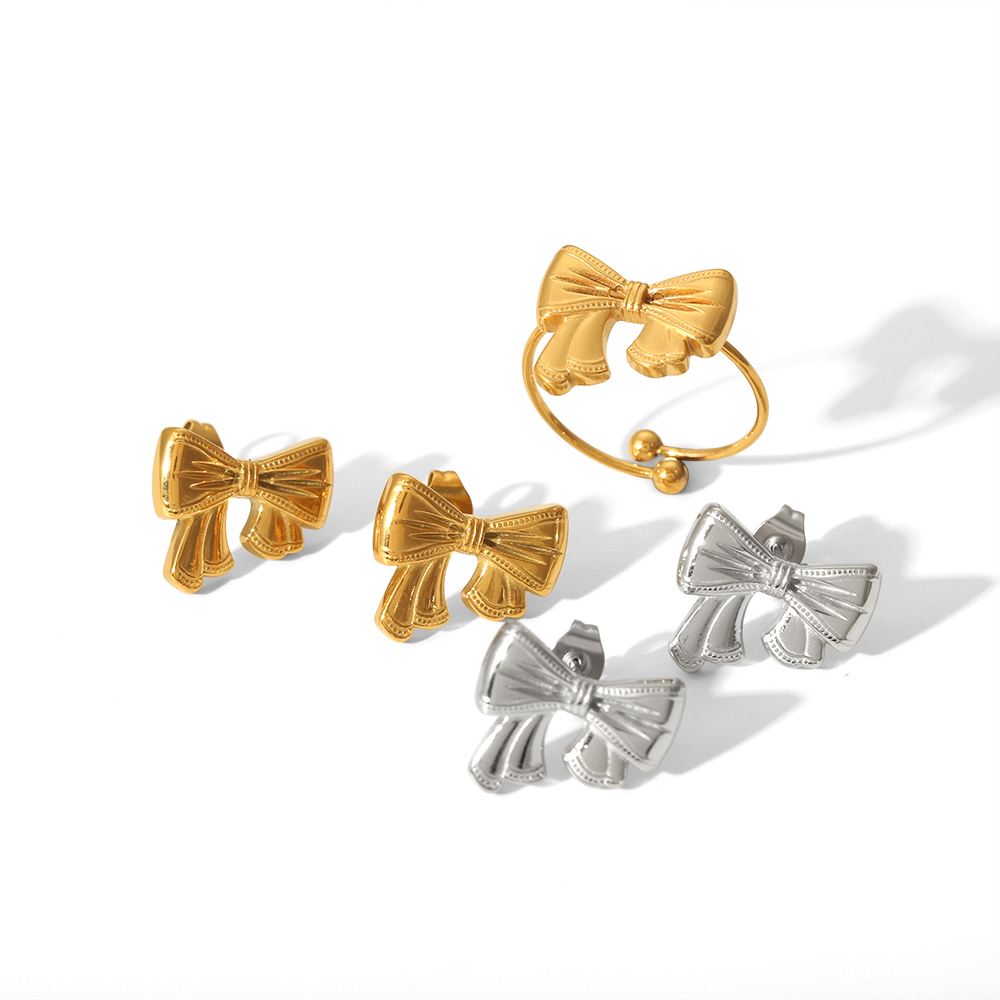 1 pair simple series sweet bow knot stainless steel  gold plated women stud earrings h5 Picture5