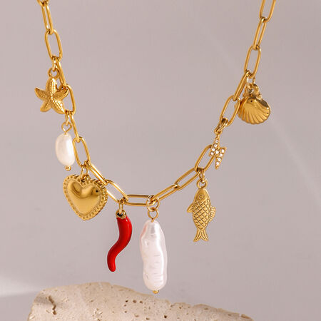 1 piece simple vacation style marine creature shape stainless steel gold plated inlay artificial pearl women's pendant necklace