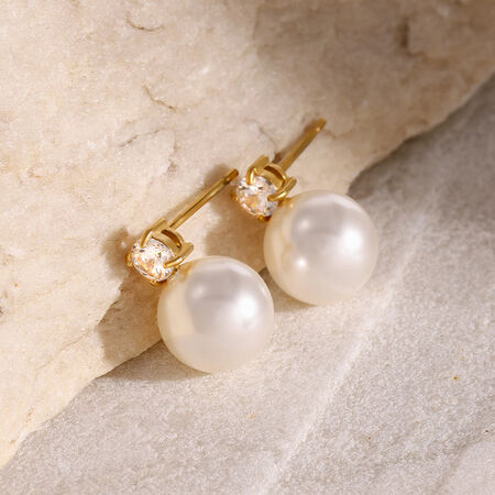 1 par de pendientes elegantes de acero inoxidable de color sólido con perlas artificiales chapadas en oro de 18 quilates para mujer