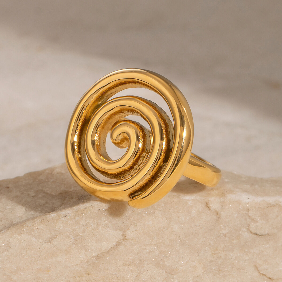 1 piece simple casual style thread shape stainless steel  gold plated women's single ring