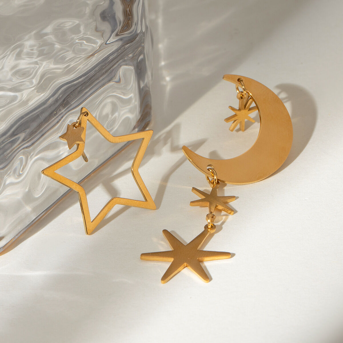 1 Pair Simple Casual Style Hexagram Shape Stainless Steel  Gold Plated Women's Drop Earrings