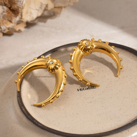 1 pair simple series retro sun/moon stainless steel gold plated rhinestone women stud earrings