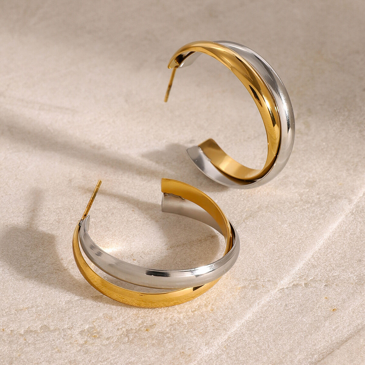 1 Pair Stainless Steel Waterproof Mixed Color Hoop Earrings