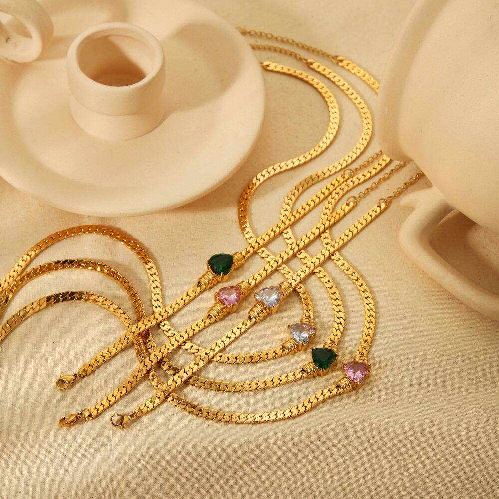 1 piece simple series daily geometric  gold plated zircon chain bracelets 2