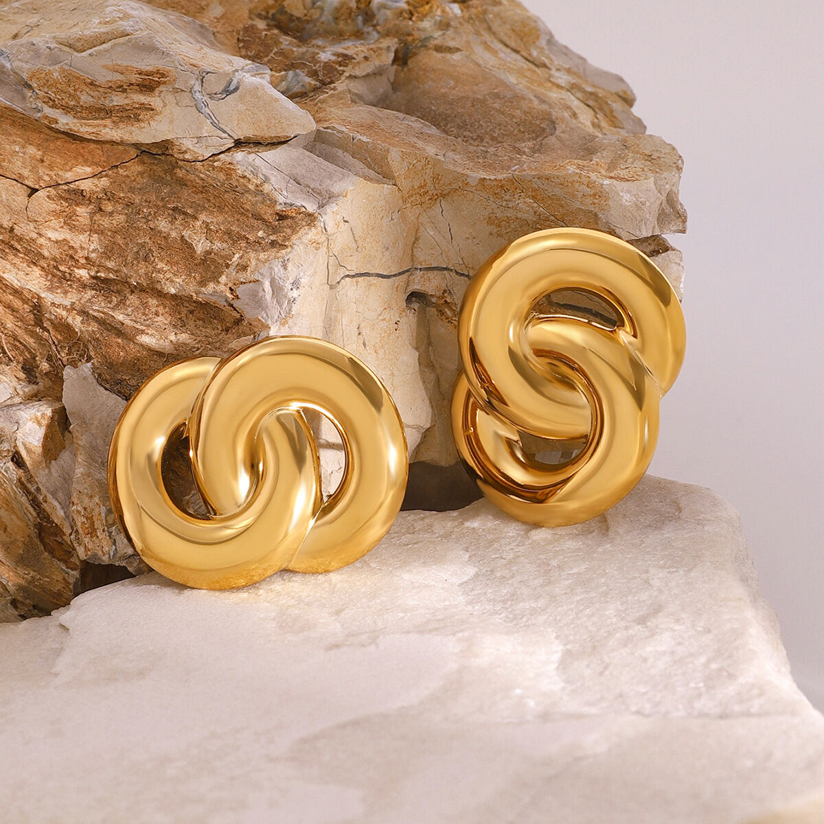 1 pair stylish retro style oval-intersected shape stainless steel  gold plated women's stud earrings