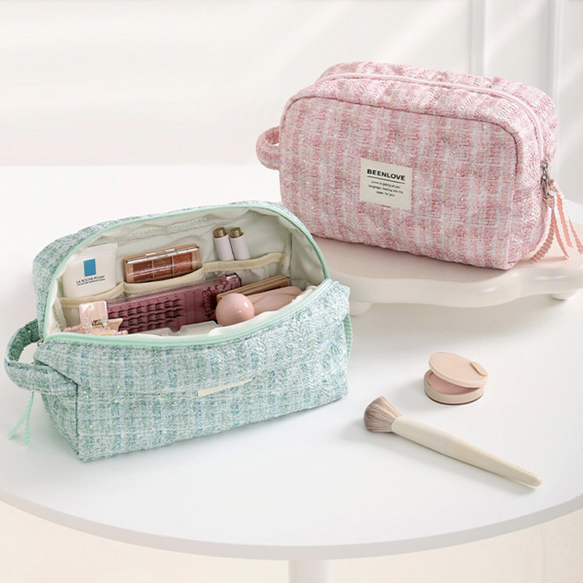 1 Piece Simple Sweet Style Patchwork Polyester Women Makeup Bag