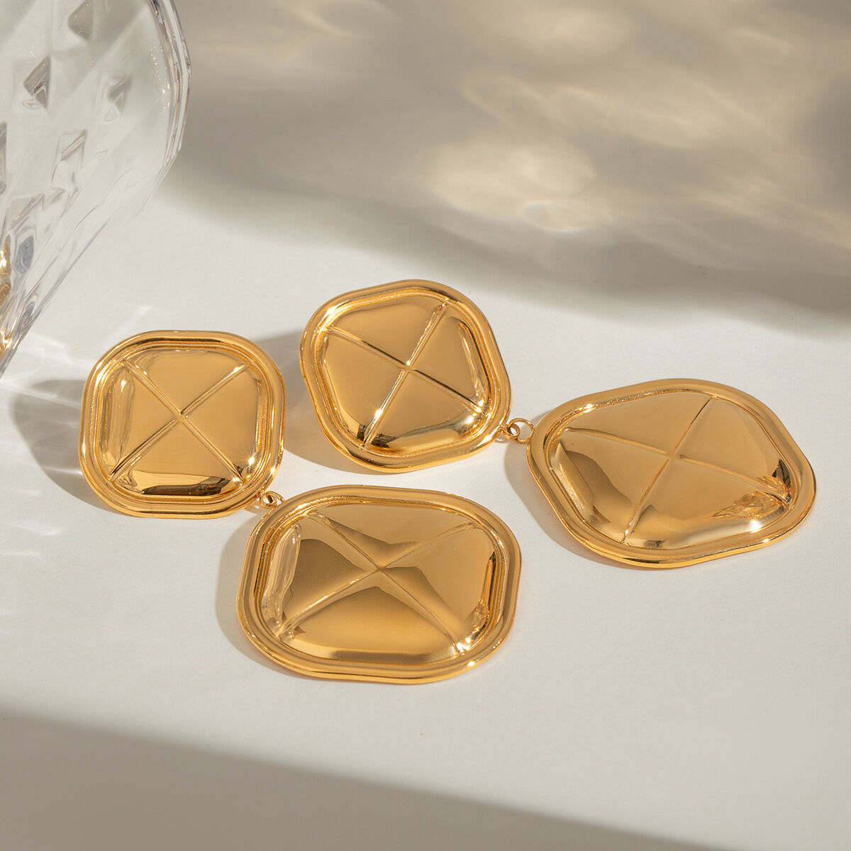 1 pair simple retro style bread shape stainless steel  gold plated women's drop earrings