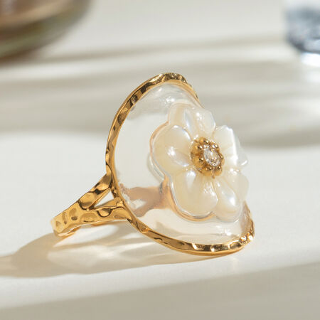 1 Paar Romantische Serie Süße Blume Edelstahl 18 Karat vergoldet Strass Damen verstellbare Ringe