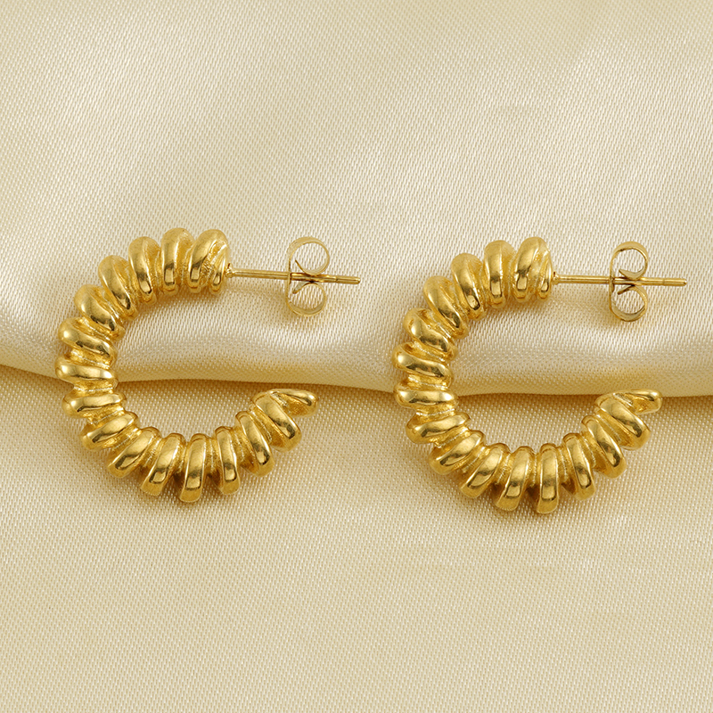 1 paio di orecchini a bottone da donna in acciaio inossidabile placcato oro , serie semplice, modello simple twist