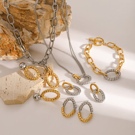 1 piece fashionable classic style twist shape stainless steel gold plated women's earrings set