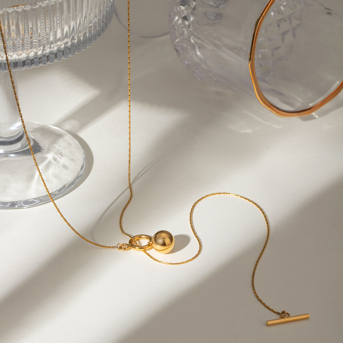 1 piece simple niche style ball shape stainless steel  gold plated women's pendant necklace