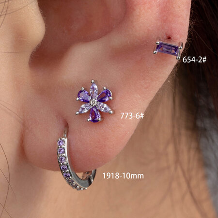 Pendientes de perforación para mujer, de acero titanio, geométricos clásicos, de serie simple, sin chapado, con circonitas