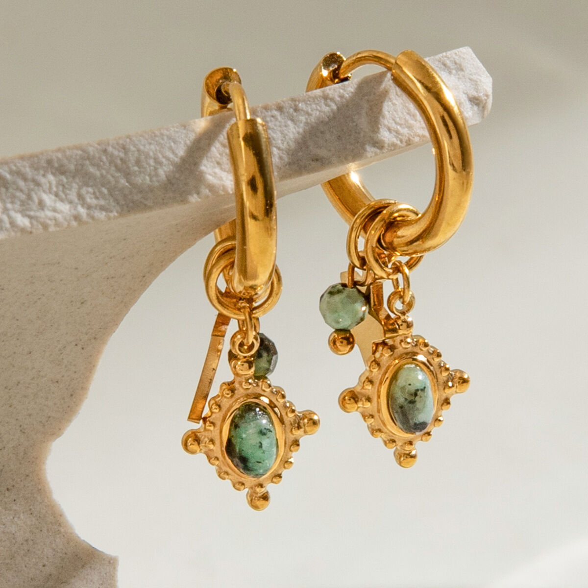1 Paar einfache Serie elegante geometrische Edelstahl 18 Karat vergoldet Naturstein Damen Tropfen Ohrringe 2