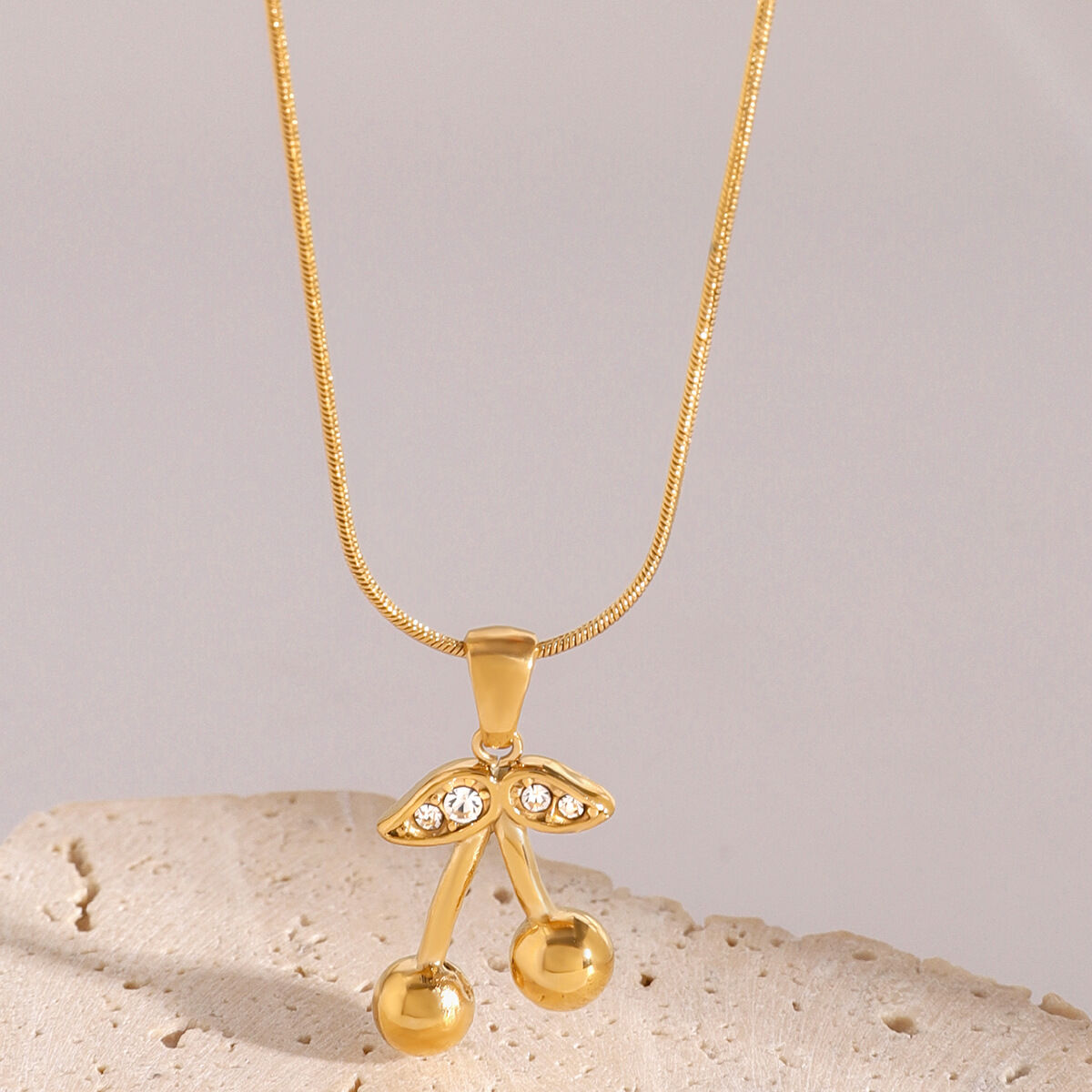 1 piece simple series cute plant stainless steel  gold plated zircon women pendant necklaces