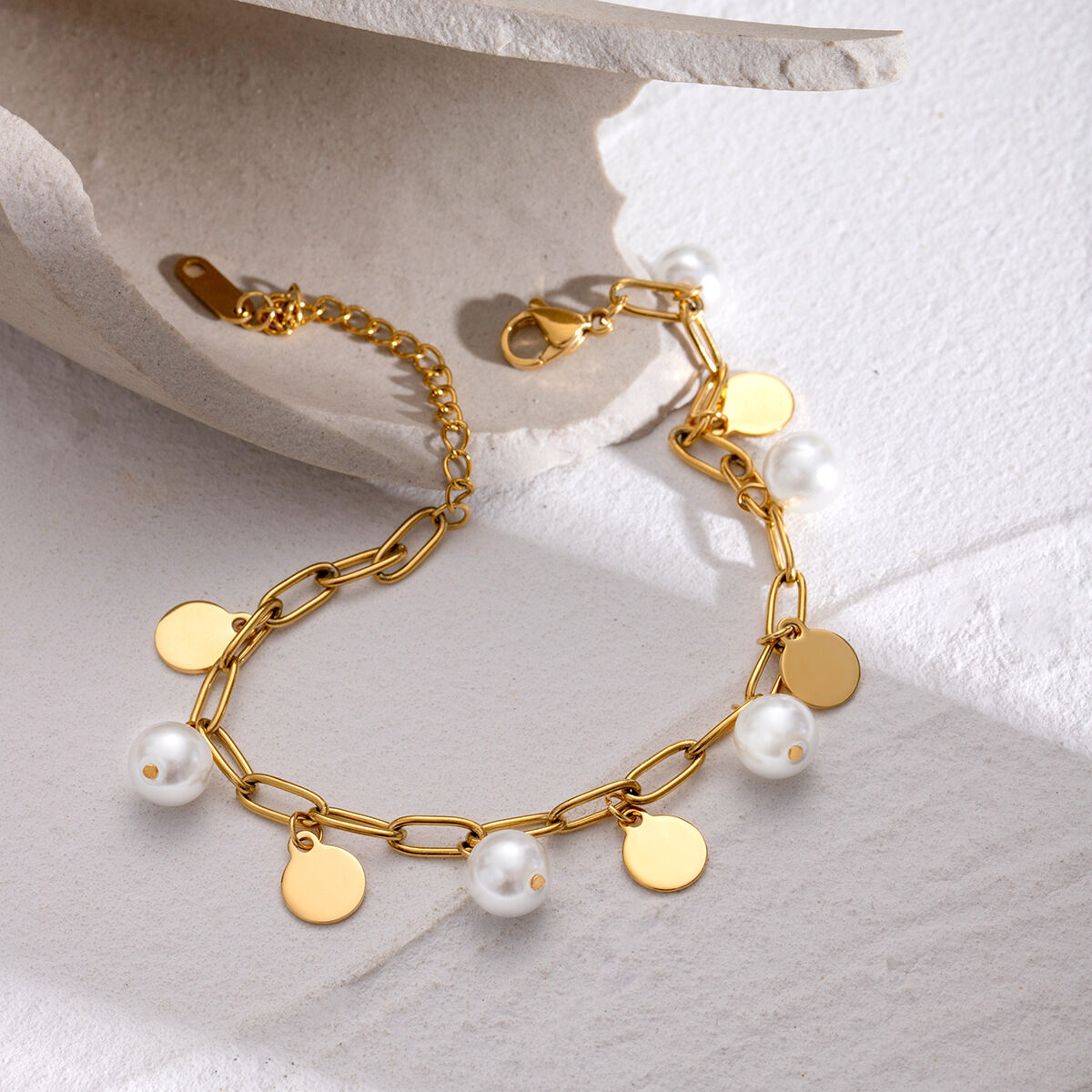1 piece simple series sweet geometric stainless steel  gold plated artificial pearl women charm bracelets