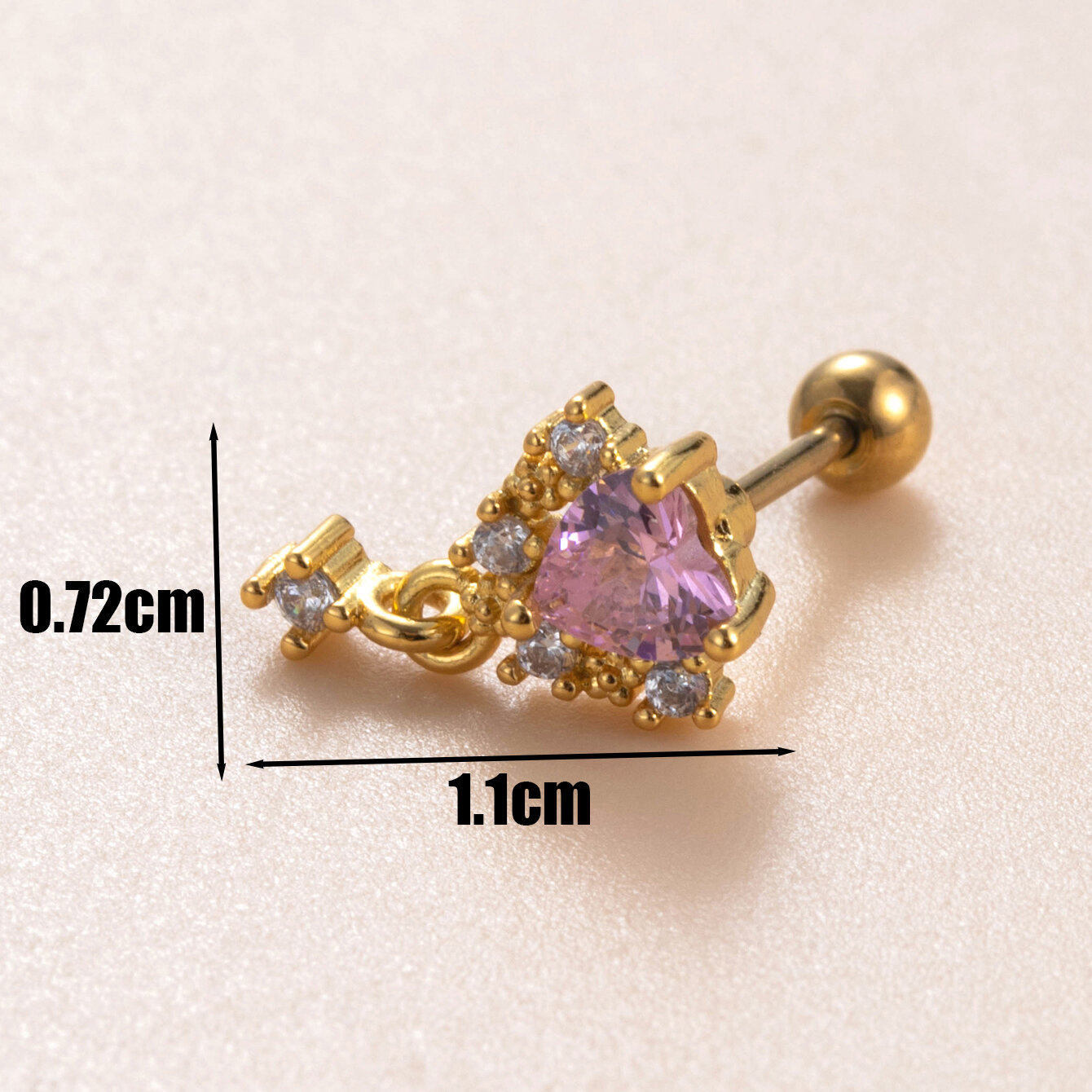 1 pezzo semplice serie semplice cuore rame senza placcatura materiale zircone orecchini da donna piercing Immagine5