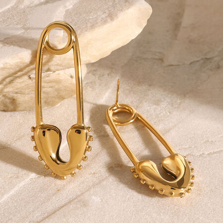 1 paio di orecchini a bottone da donna in acciaio inossidabile placcato oro 18K, semplici e casual, geometrici