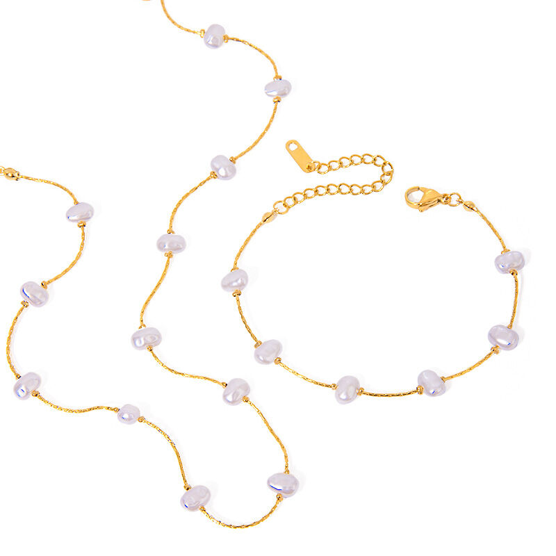 1 piece simple series sweet geometric stainless steel  gold plated artificial pearl women chain necklaces Picture6
