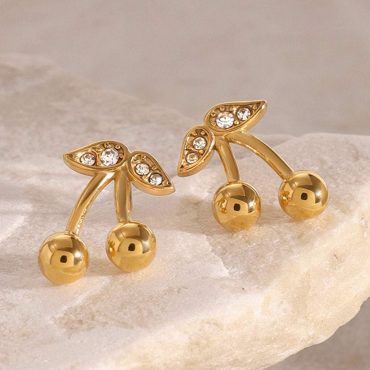 1 Paar Simple Series Sweet Plant Edelstahl 18 Karat vergoldet Zirkon Damen Ohrstecker 2