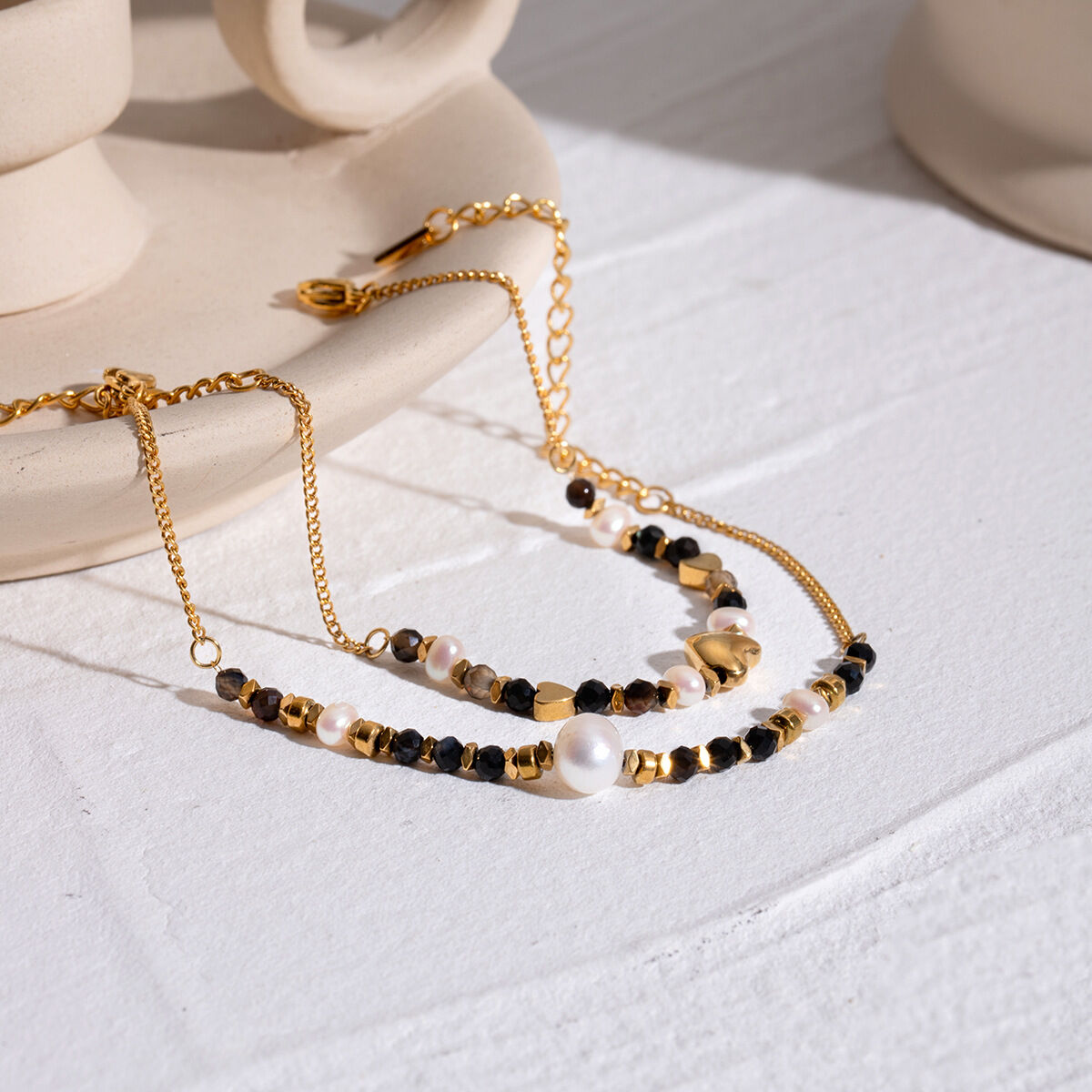 1 piece simple series elegant beads stainless steel  gold plated natural stone women charm bracelets
