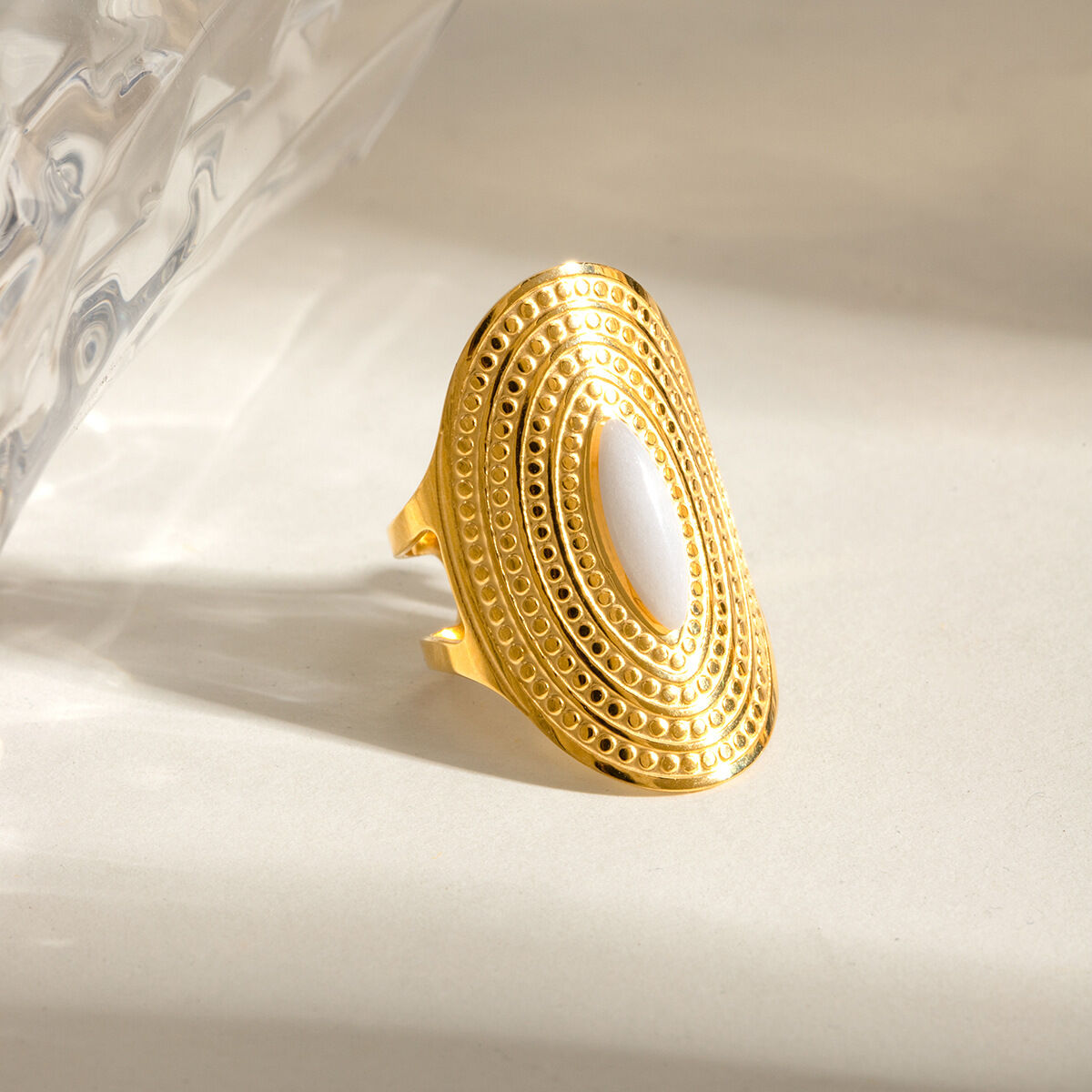 1 pair simple series classic geometric stainless steel  gold plated natural stone women adjustable rings
