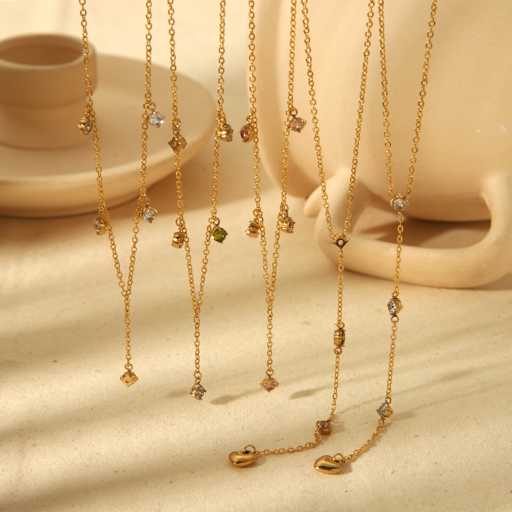 1 piece simple series daily geometric stainless steel  gold plated chain necklaces 2