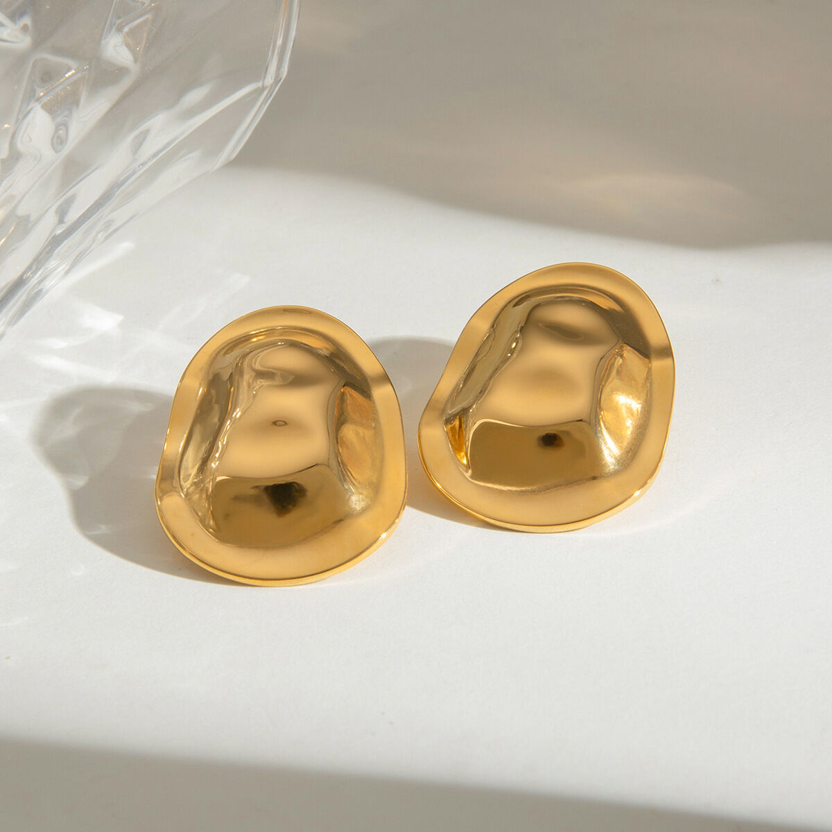 1 Pair Hammer Stainless Steel Waterproof Gold Color Stud Earrings
