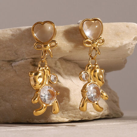 1 pair simple series cute animal stainless steel gold plated zircon women drop earrings