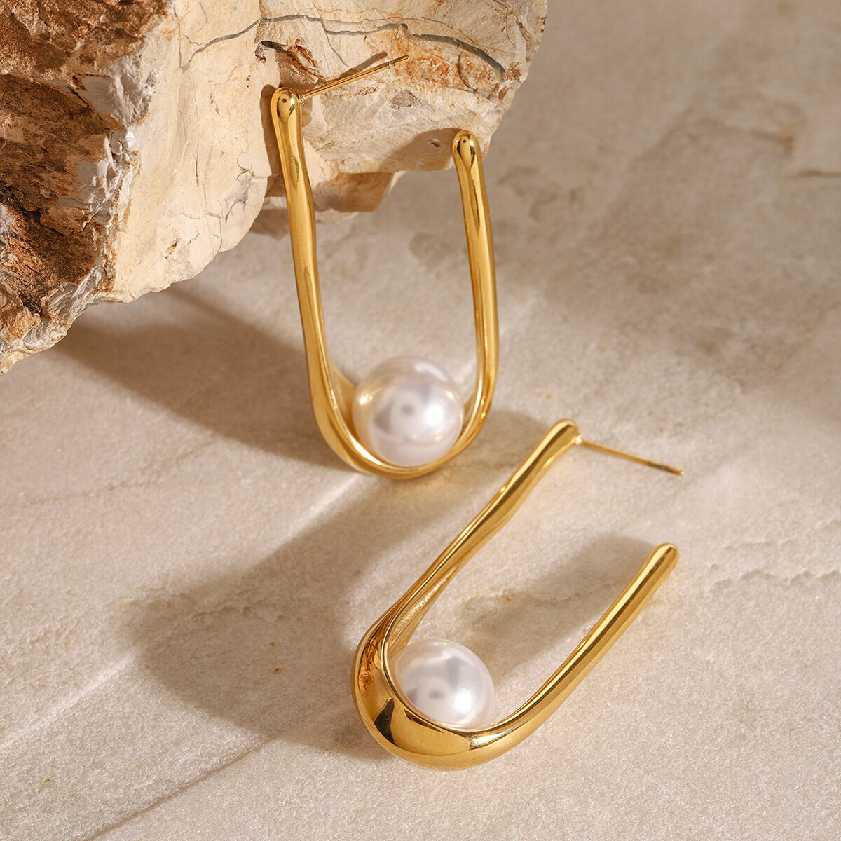 1 pair simple series casual letter stainless steel  gold plated artificial pearl women Drop Earrings