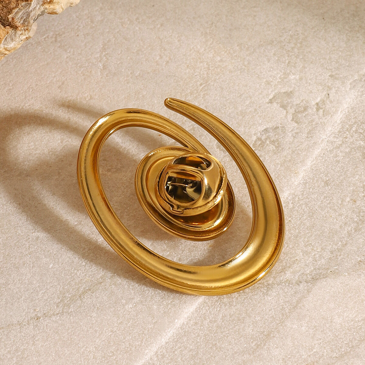 1 paire de broches géométriques classiques en acier inoxydable plaqué or  avec perles artificielles pour femme 2