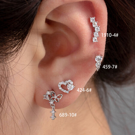 1 StĂĽck Simple Series Herz-Ohrringe aus Titanstahl (unbeschichtet) mit Zirkonia fĂĽr Damen (Piercing)