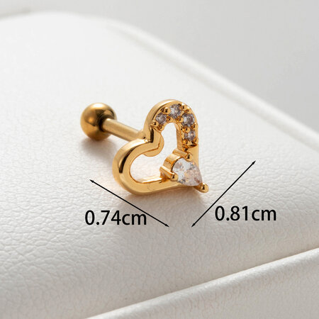 Pendientes de perforación para mujer, de acero titanio, sin chapado, con forma de corazón, de serie simple, con circonitas 2